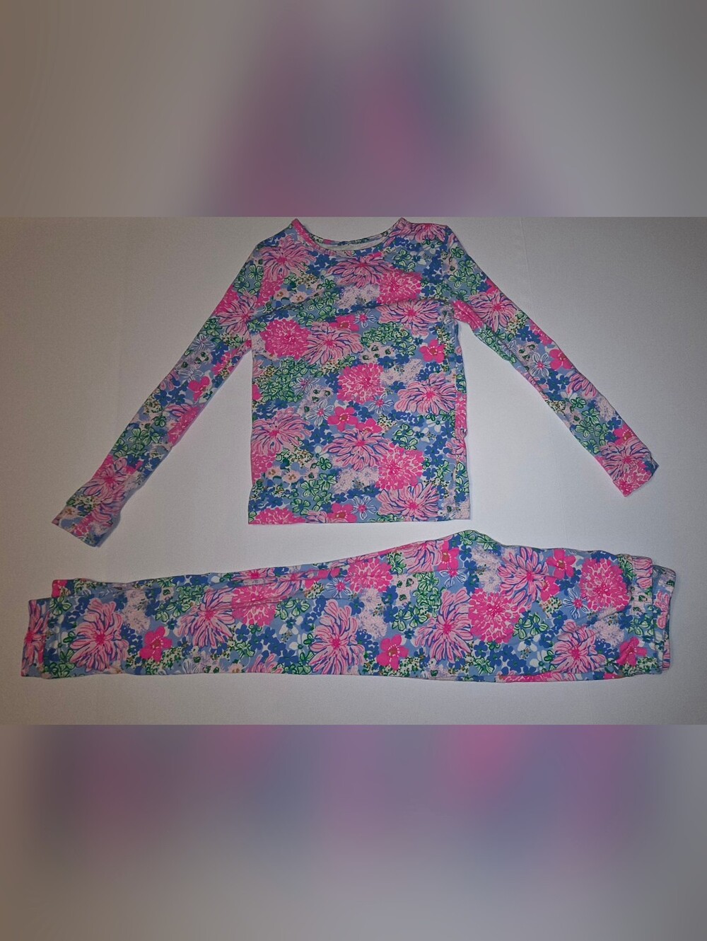 Lilly Pulitzer Girls Floral Pink Blue Green Pajama Set Size 10